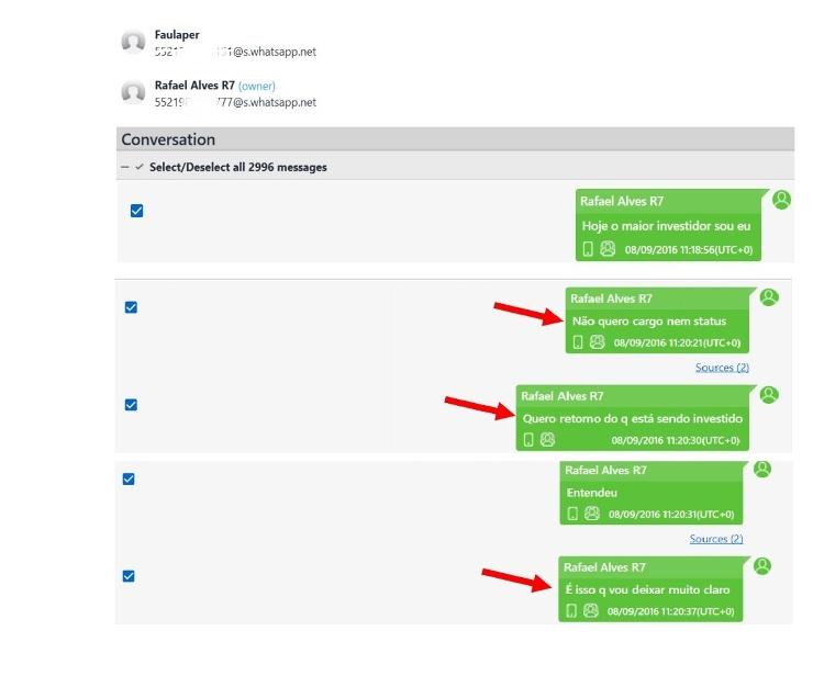 Messages from Rafael Alves to Marcelo Faulhaber obtained by MP-RJ on seized cell phone - Playback / MP-RJ - Playback / MP-RJ