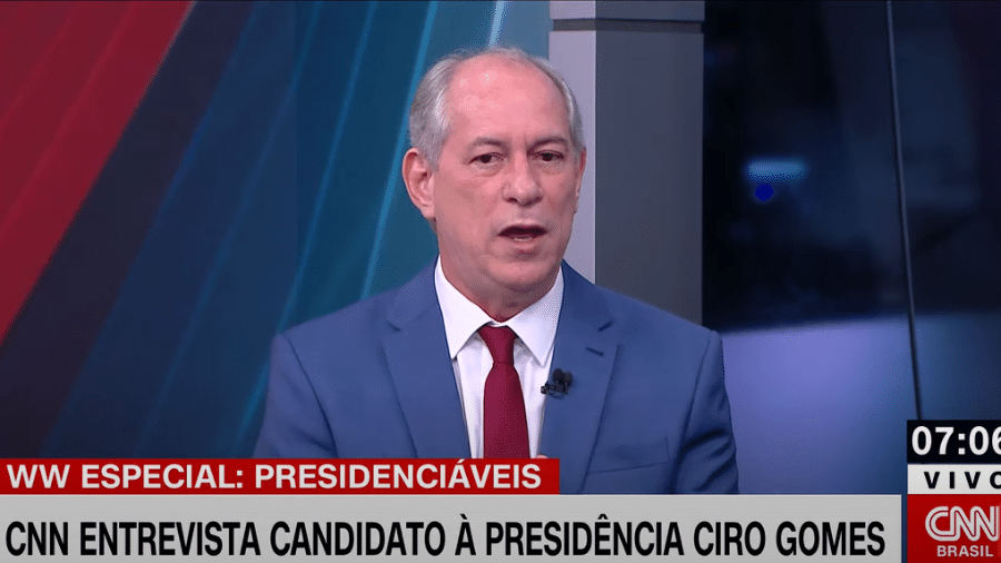 Ciro Gomes, candidato do PDT à presidência da República, concede entrevista à CNN Brasil - Reprodução/CNN Brasil