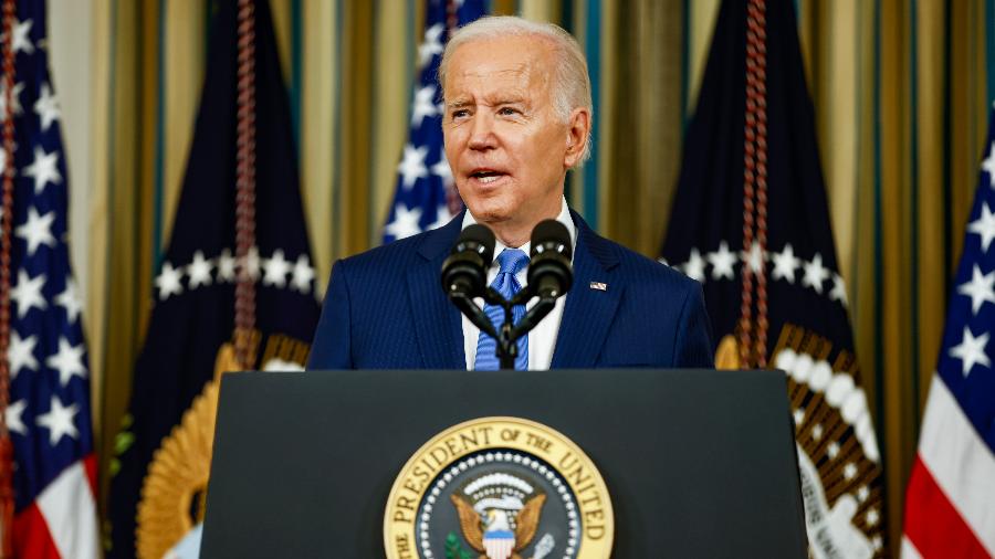 09.nov.2022 - O presidente dos EUA, Joe Biden, discursa na Sala de Jantar do Estado na Casa Branca em Washington, DC - Samuel Corum/Getty Images