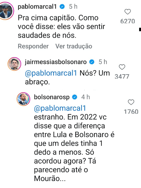 Troca de farpas entre Pablo Marçal, Jair e Eduardo Bolsonaro no Instagam