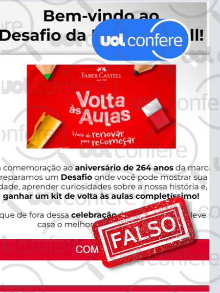 10.jan.2025 - Faber-Castell desmente suposto sorteio de kits escolares após quiz; se trata de um golpe