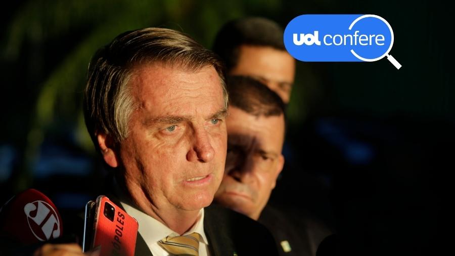 12.jul.2021 - O presidente da República, Jair Bolsonaro (sem partido), concede entrevista após conversa com o presidente do Supremo Tribunal Federal, Luiz Fux, em coletiva de imprensa no Salão Branco da Corte, em Brasília, DF - Dida Sampaio/Estadão Conteúdo