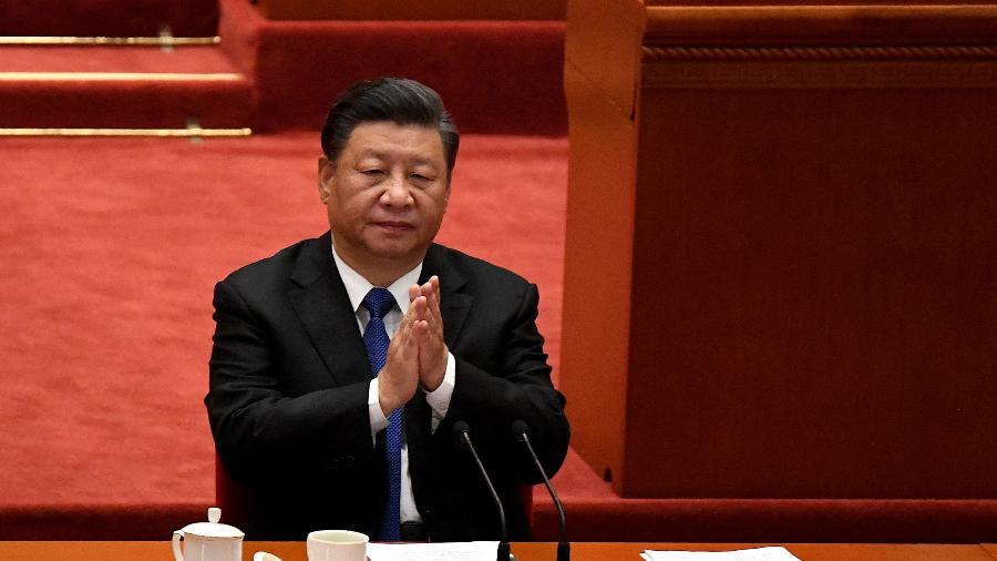 9.out.2021 - O presidente chinês Xi Jinping participa das comemorações do 110º aniversário da Revolução de 1911 - Noel Celis/AFP