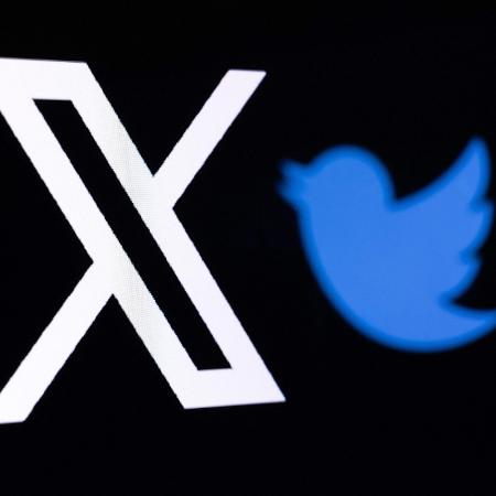 Ilustração mostra novo logotipo do Twitter renomeado como X e o antigo logotipo do pássaro