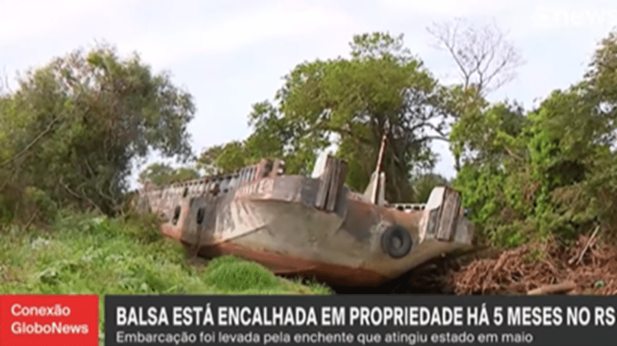 Balsa foi levada por enchente no Rio Grande do Sul - Reprodução/GloboNews