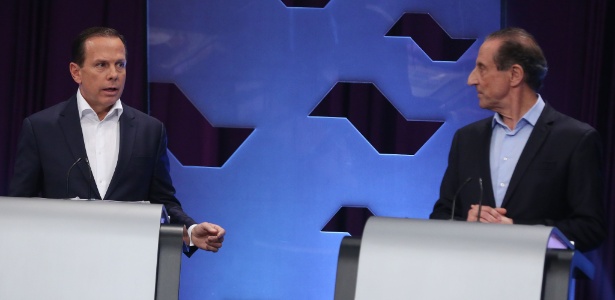 João Doria (PSDB) e Paulo Skaf (MDB) durante debate realizado no primeiro turno