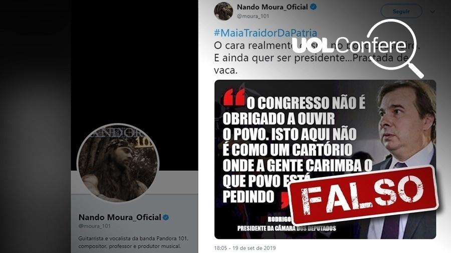 25.set.2019 - Post atribui a Rodrigo Maia declaração falsa sobre votações no Congresso - Arte/UOL
