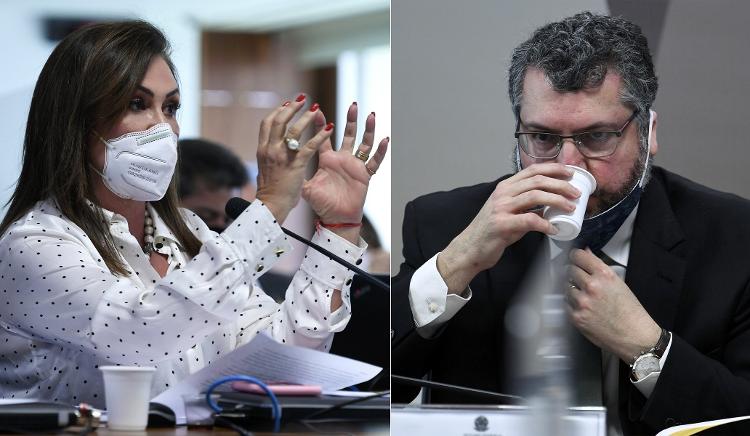 Katia Abreu e Ernesto Araújo ficaram cara a cara na CPI da Covid  - Edilson Rodrigues/Agência Senado - Edilson Rodrigues/Agência Senado