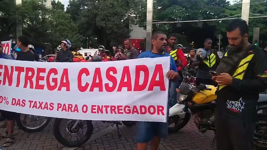Movimento de trabalhadores por aplicativo na Savassi, em BH, Minas Gerais - Reprodução/Twitter