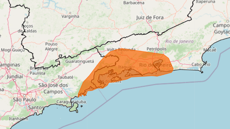 Alerta vale para litoral norte de São Paulo e Rio