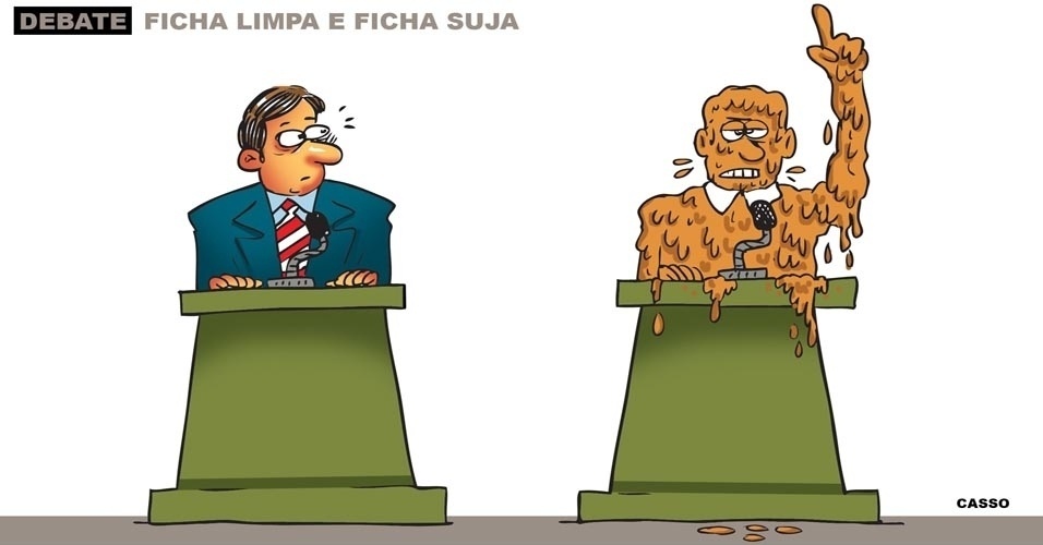 O chargista Casso ilustra as diferenças entre candidatos durante os debates eleitorais