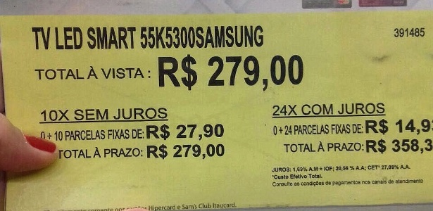 SmarTV seria vendida por R$ 2.999, de acordo com o supermercado - Divulgação/Procom