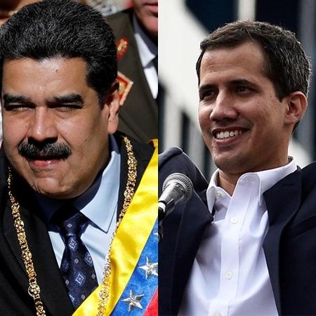 O deputado oposicionista Juan Guaidó e o presidente venezuelano Nicolás Maduro - Arte/UOL