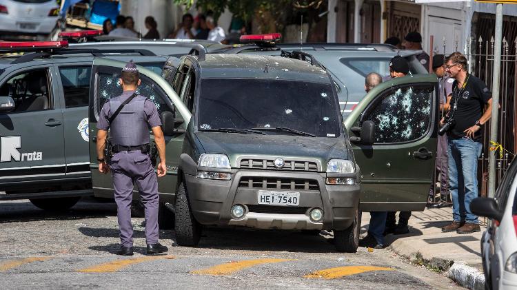 Carro do cabo da Rota fuzilado em maio de 2019 - Marcelo Gonçalves/Sigmapress/Estadão Conteúdo - Marcelo Gonçalves/Sigmapress/Estadão Conteúdo