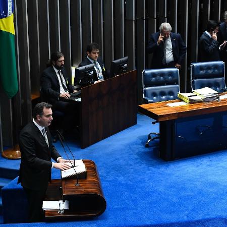 26.jun.2019 - O senador Rodrigo Pacheco durante discurso no plenário da Casa - Marcos Oliveira/Agência Senado