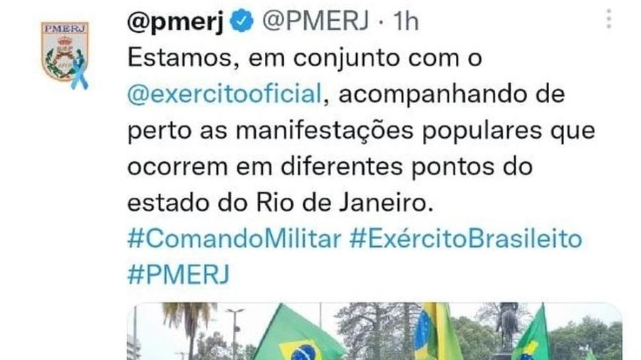 Publicação feita pelo perfil da Polícia Militar do Estado do Rio de Janeiro - Reprodução/Twitter