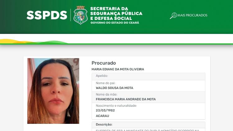 Maria Ediane consta na lista dos mais procurados do estado