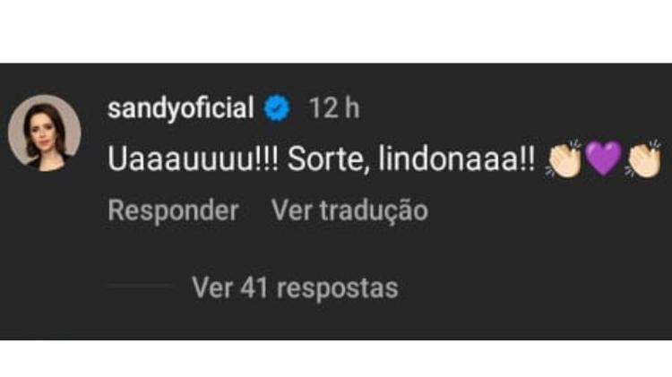 Sandy deseja sorte para Wanessa nas redes sociais