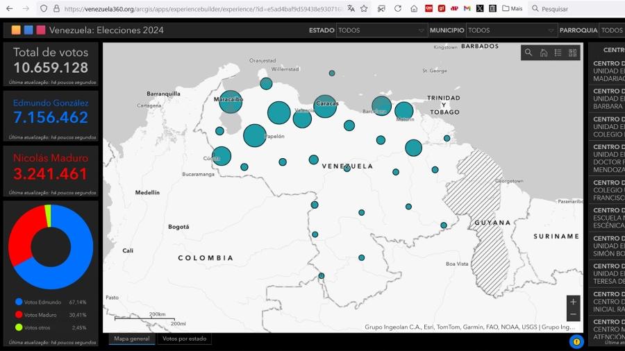 Mapa de votação foi feito a partir de dados coletados pela oposição