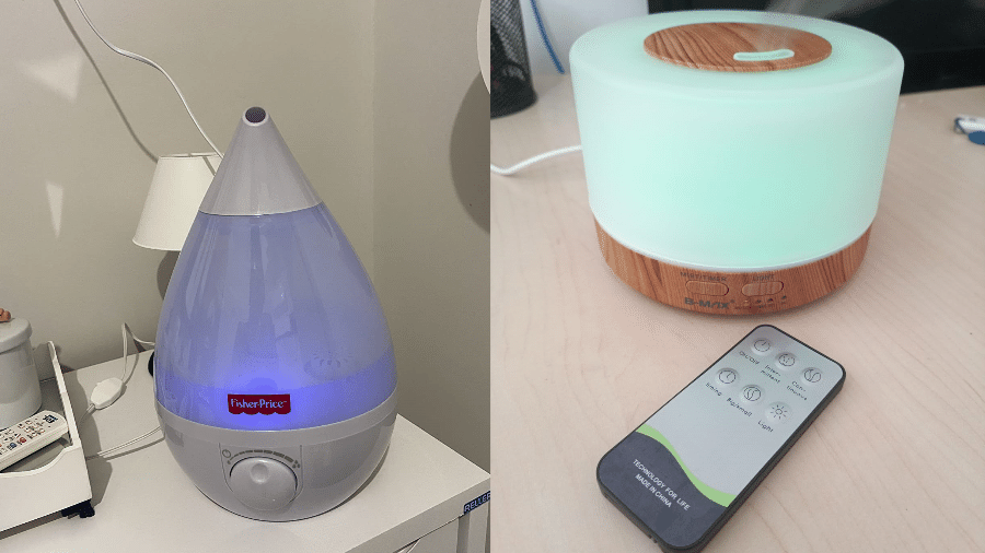 Modelos de umidificadores de ar das marcas Aroma Diffuser e Fisher Price