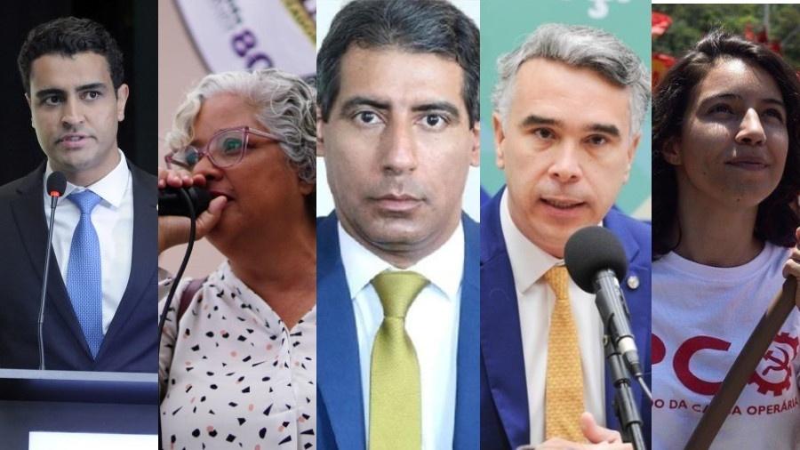 Candidatos à Prefeitura de Maceió em 2024: JHC, Lenilda Luna, Lobão, Nina Tenório e Rafael Brito - Câmara dos Deputados, Reprodução/Instagram, Divulgação, Reprodução/Instagram e Câmara dos Deputados