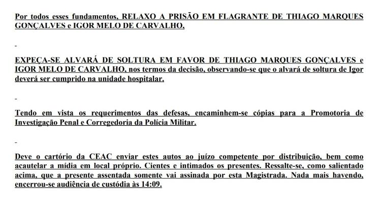 Decisão da juíza Rachel Assad da Cunha em audiência de custódia Decisão da juíza Rachel Assad da Cunha em audiência de custódia