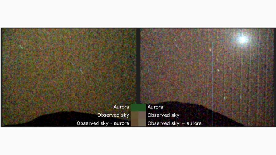 14.mai.2025 - Primeira imagem em luz visível de uma aurora verde em Marte 14.mai.2025 - Primeira imagem em luz visível de uma aurora verde em Marte