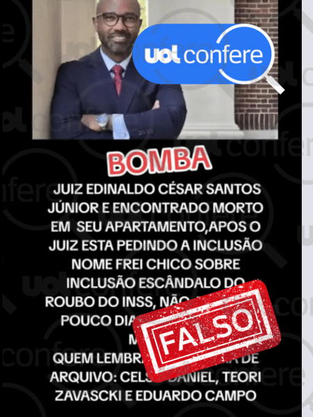 10.jun.2025 - Juiz encontrado morto em SE não atuou em inquéritos de fraude no INSS - Arte/UOL sobre Reprodução/Facebook