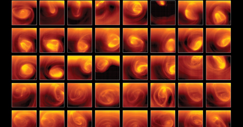 9.nov.2015 - VÊNUS EM 40 TEMPOS - Há 10 anos a Venus Express, da Agência Espacial Europeia (ESA), deixou a Terra e começou sua jornada de 153 dias para Vênus. A espaçonave passou oito anos estudando o planeta em detalhes até ser finalizada em dezembro de 2014. Vários momentos da atmosfera do planeta -- formada quase que inteiramente por dióxido de carbono e com uma espessa camada de nuvens de ácido sulfúrico-- captada pelo espectômetro Virtis foi divulgado em comemoração a data