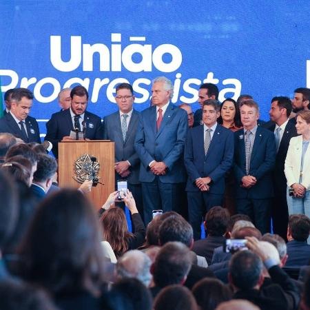 O presidente do União Brasil, Antonio Rueda, discursa no lançamento da federação do seu partido com o PP O presidente do União Brasil, Antonio Rueda, discursa no lançamento da federação do seu partido com o PP