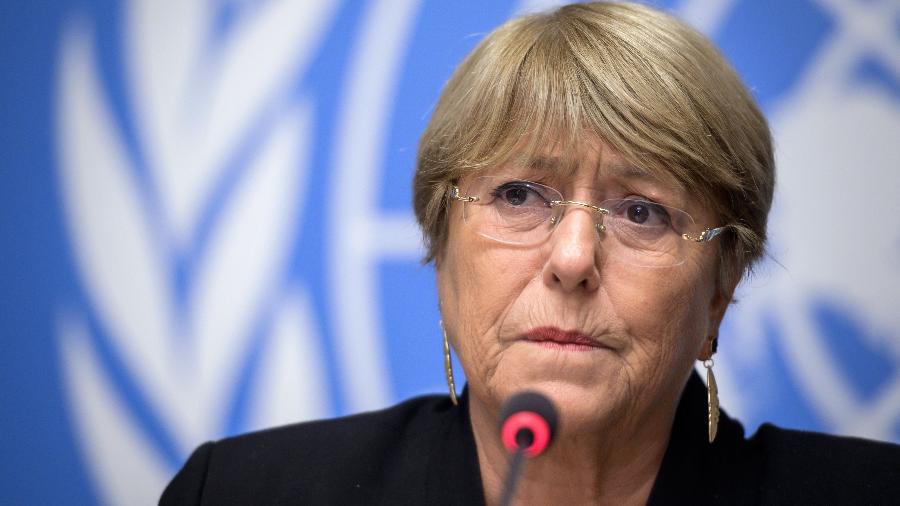 4.set.2019 - A chilena Michelle Bachelet, Alta Comissária da ONU para Direitos Humanos, durante entrevista coletiva em Genebra - Fabrice Coffrini/AFP