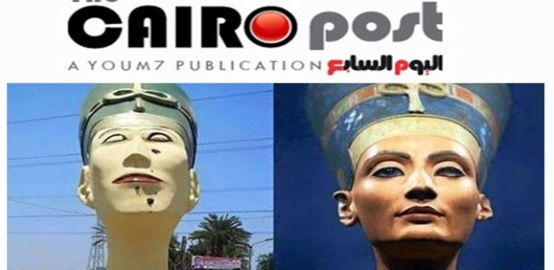 À direita, a estátua de Nefertiti que fica no Neues Museum, em Berlim; à esquerda, a nova versão - Cairo Post/Reprodução