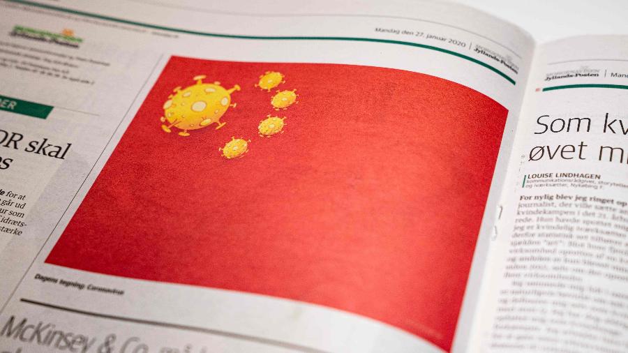 27.jan.2020 - Charge polêmica publicada pelo jornal dinamarquês Jyllands Posten em referência à China e ao coronavírus - Ida Marie Odgaard/Ritzau Scanpix/AFP