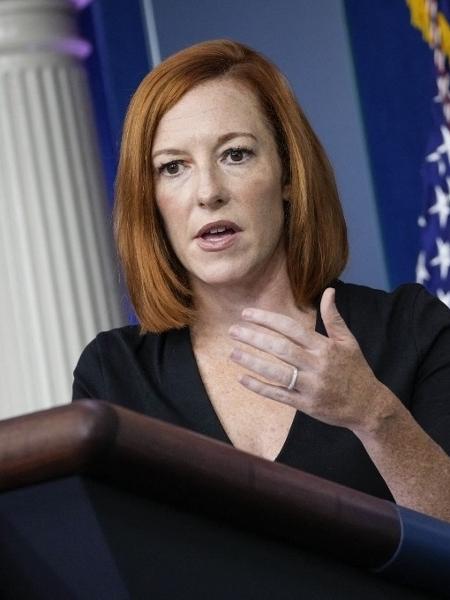 27.ago.2021 - A porta-voz da Casa Branca, Jen Psaki, em entrevista coletiva - Drew Angerer/Getty Images via AFP