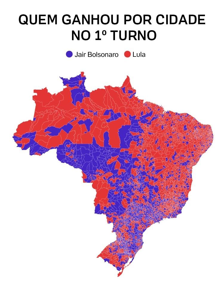 votação de Lula e Bolsonaro por município -  - 