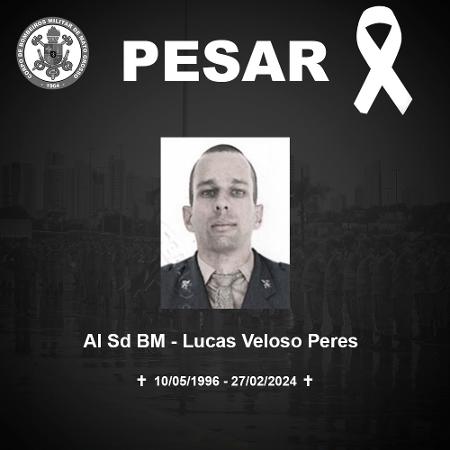 Corpo de Bombeiros publicou nota de pesar lamentando a morte de Lucas Veloso Peres - Divulgação/CBMMT