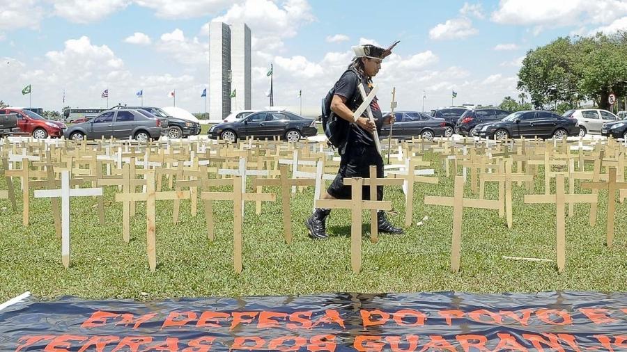 Manifestação sobre violência contra povos indígenas em Brasília