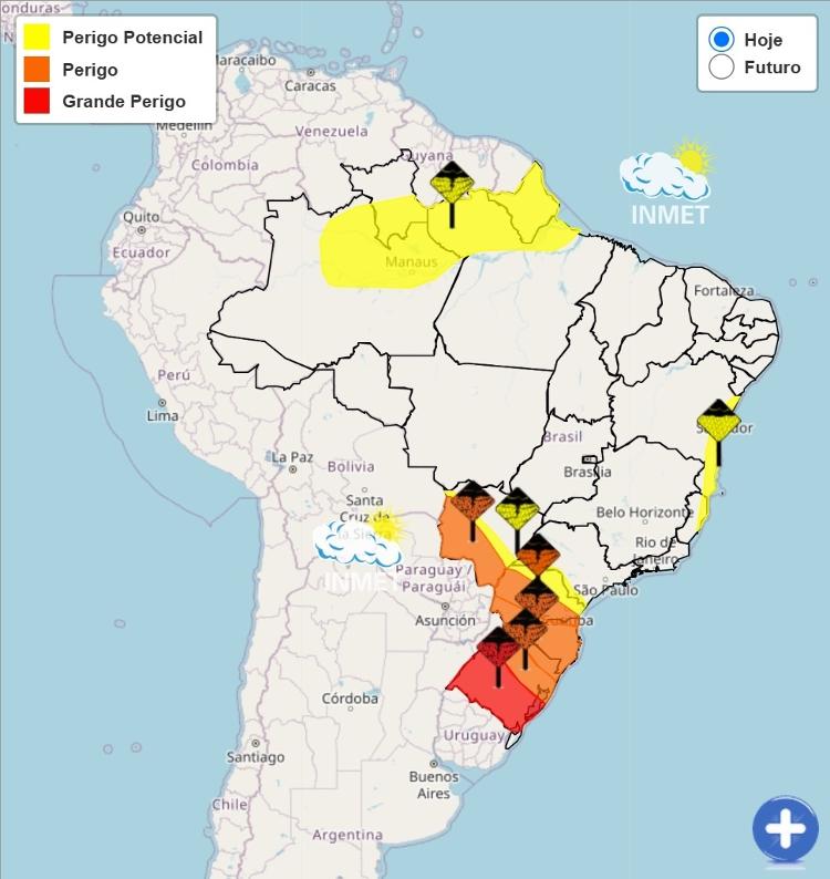 Mapa do Inmet mostra áreas de risco para esta sexta-feira Mapa do Inmet mostra áreas de risco para esta sexta-feira