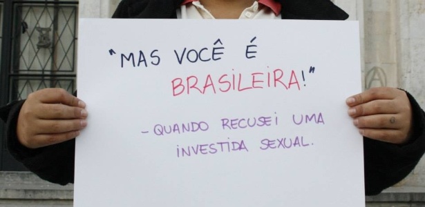 Cartaz exibido em protesto de brasileiros contra a xenofobia em Portugal - Reprodução/Facebook