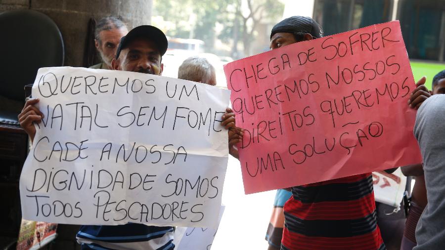 Pescadores e familiares de Magé (RJ) protestam em frente a Transpetro, no centro do Rio - Tomaz Silva/Agência Brasil