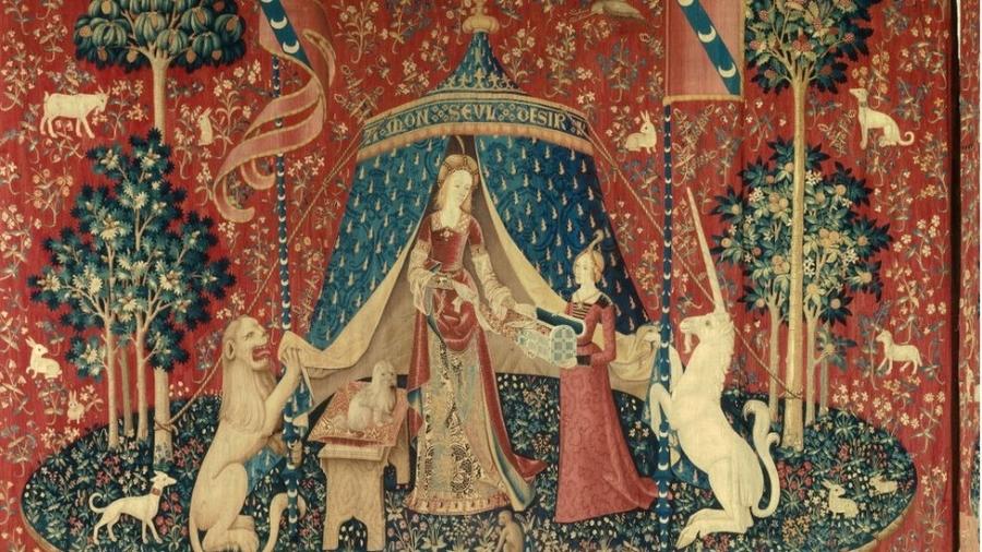 A série de tapeçaria A dama e o Unicórnio já inspirou alguns artistas e tem inscrição enigmática: "Mon seul desir" - Christophel Fine Art/Getty