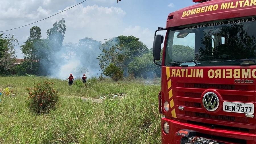 Bombeiros apagam foco de incêndio no cemitério Parque do Tapanã - Reprodução, Agência Distrital de Icoaraci