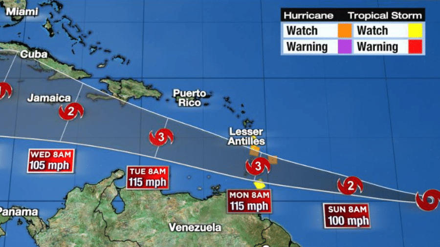Beryl se transforma em furacão e se aproxima do Caribe