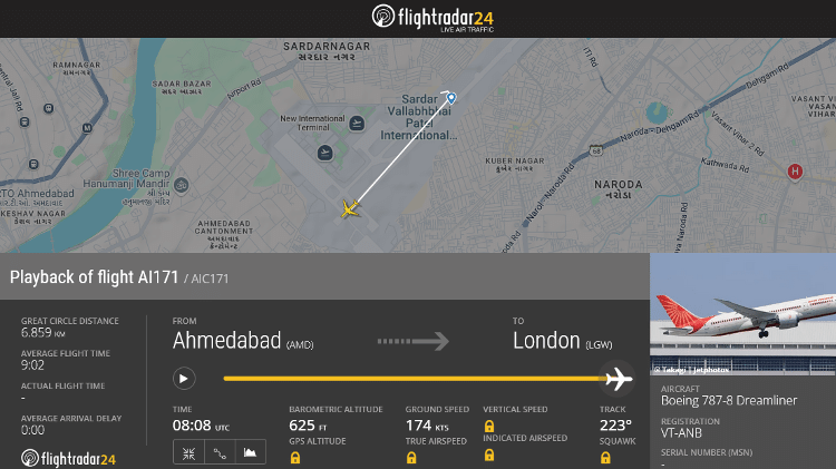 A plataforma de monitoramento FlightRadar24 perdeu o sinal da aeronave quando ela atingiu 625 pés (cerca de 190 metros de altura), logo após a decolagem A plataforma de monitoramento FlightRadar24 perdeu o sinal da aeronave quando ela atingiu 625 pés (cerca de 190 metros de altura), logo após a decolagem