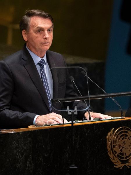 O presidente Jair Bolsonaro discursa na ONU - Don Emmert / AFP