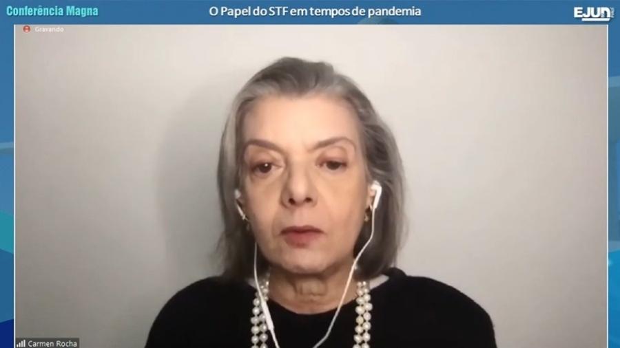 Ministra do STF Cármen Lúcia, durante conferência sobre "O papel do STF em tempos de pandemia" - Reprodução/YouTube