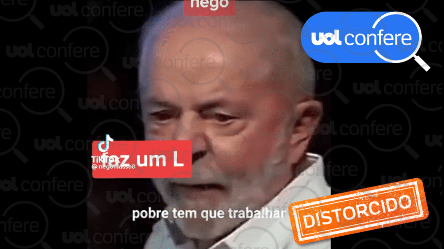 13.jan.2023 - Lula criticava o que chamou de "mentalidade escravista da elite brasileira" em discurso na PUC-SP - Arte/UOL sobre Reprodução WhatsApp