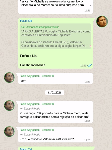 Diálogo de Cid e Wajngarten sobre Michelle Diálogo de Cid e Wajngarten sobre Michelle