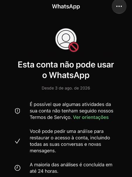 Mensagem de bloqueio do WhatsApp apareceu para vários usuários hoje, 3 de agosto Mensagem de bloqueio do WhatsApp apareceu para vários usuários hoje, 3 de agosto