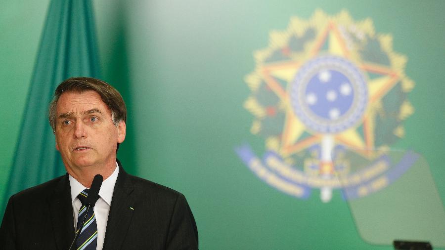 Bolsonaro em foto do início da semana, quando discursou na posse do novo ministro da Educação, Abraham Weintraub (9.abr). Nesta sexta-feira (12), o presidente deu entrevista em Macapá - Dida Sampaio/Estadão Conteúdo